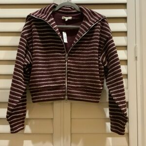 Madewell Burgundy and White Striped Zip-Up Knit Jacket